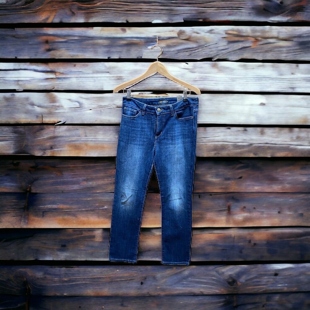 Lee Women Denim Blue Jeans Petite10 Regular Fit Straight Leg Distressed Y2K